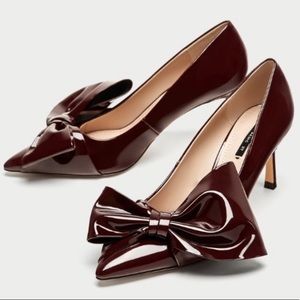 ZARA Faux Patent Court Shoes With Bow
